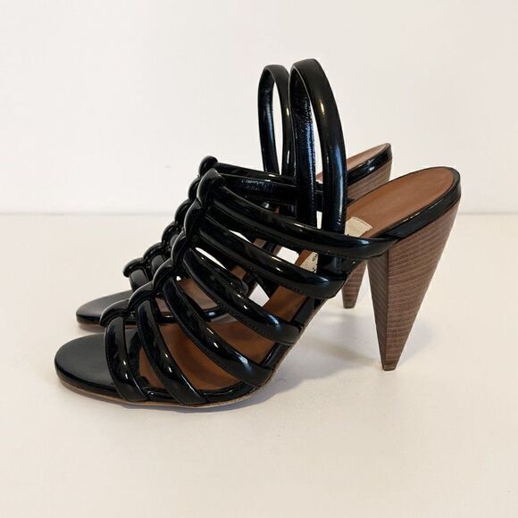 Lanvin Black Patent Leather Strappy Cone Heel Sandals - Picture 3 of 7